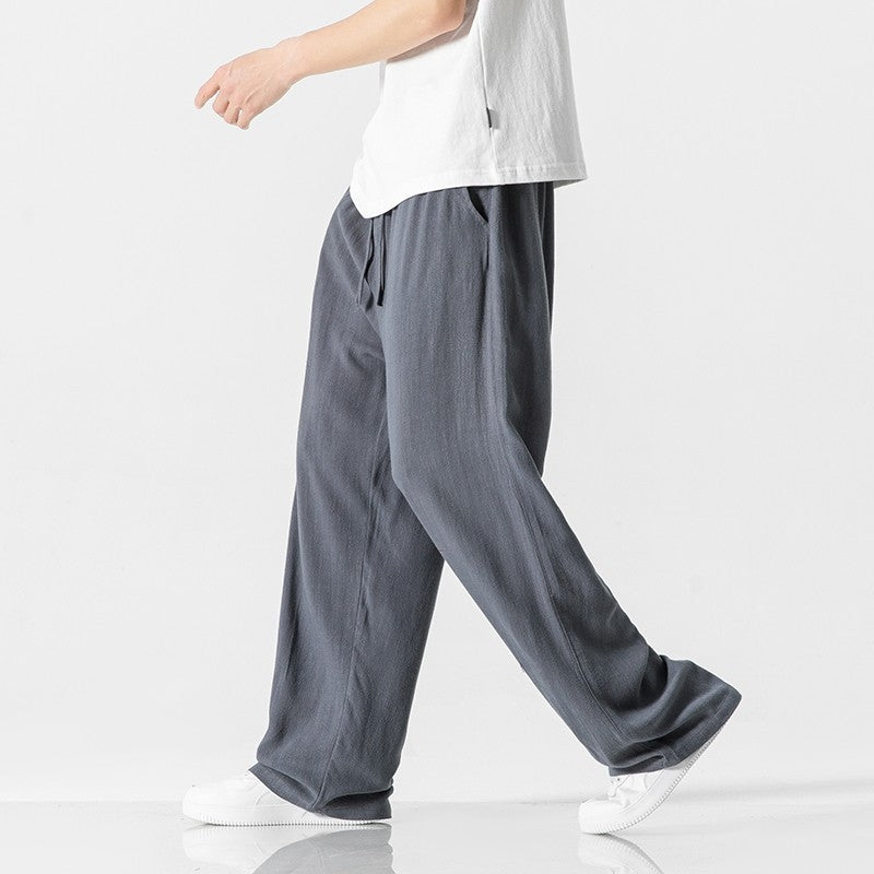 Jeffrey | Men’s Casual Linen Blend Trousers – Loose Fit – Full Length – Comfortable Drawstring Waist