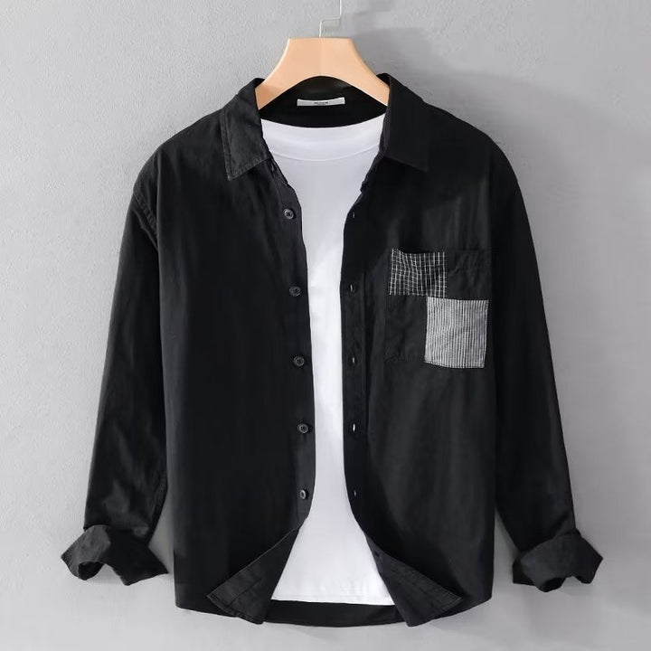 Alex | Men’s Long Sleeve Shirt – Relaxed Fit – Comfortable Cotton Blend – Patch Pocket – Button Down