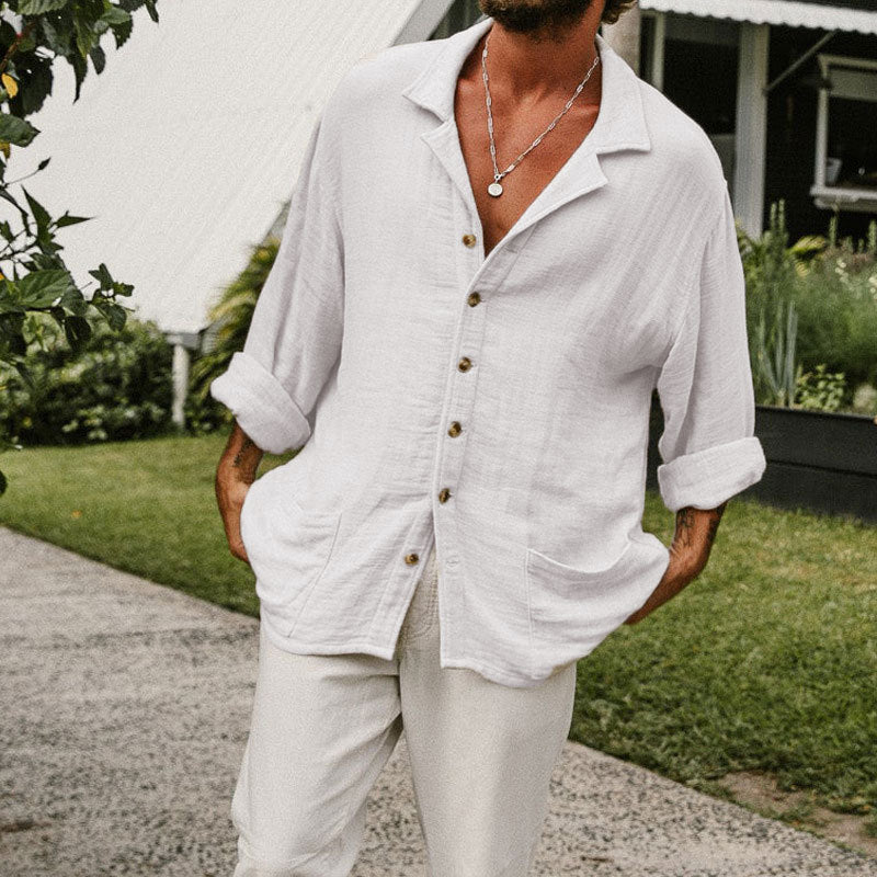 Reid | Casual Long Sleeve Cotton Linen Blend Shirt - Relaxed Fit