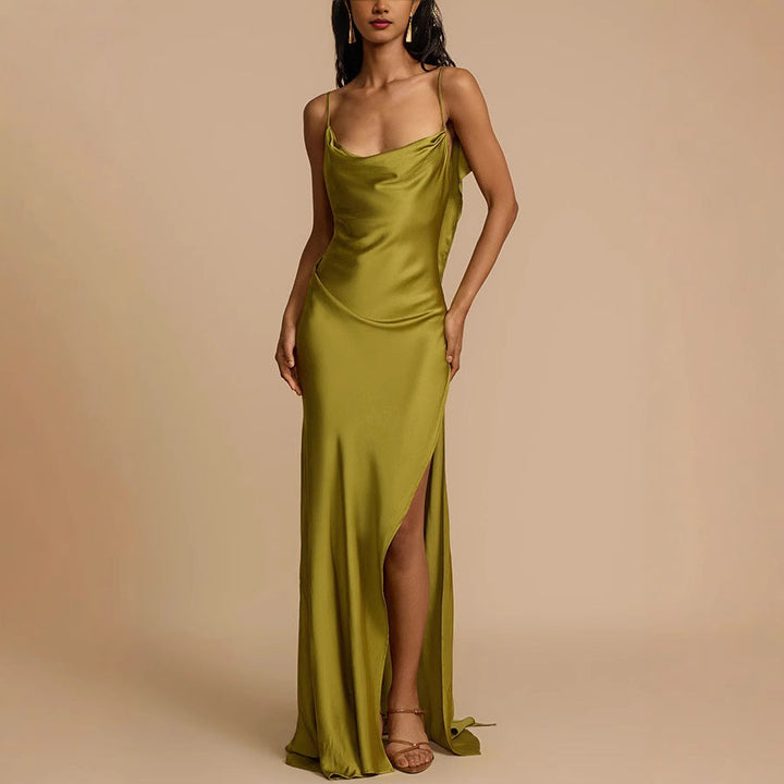 Ava | Women’s Satin Slip Dress - Elegant Full Length with Cowl Neck and Side Slit