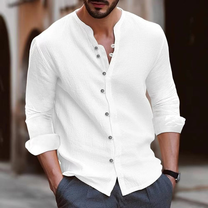 Waylon | Men’s Long Sleeve Shirt - Cotton Linen Blend - Relaxed Fit