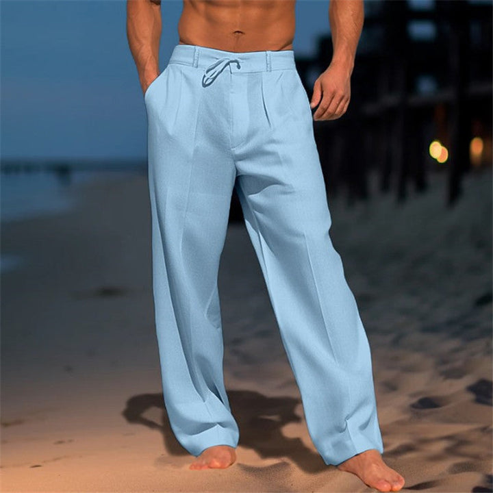 Jonas | Men's Relaxed Fit Linen Trousers – Drawstring Waist & Pleated Front