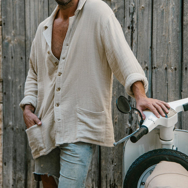 Reid | Casual Long Sleeve Cotton Linen Blend Shirt - Relaxed Fit