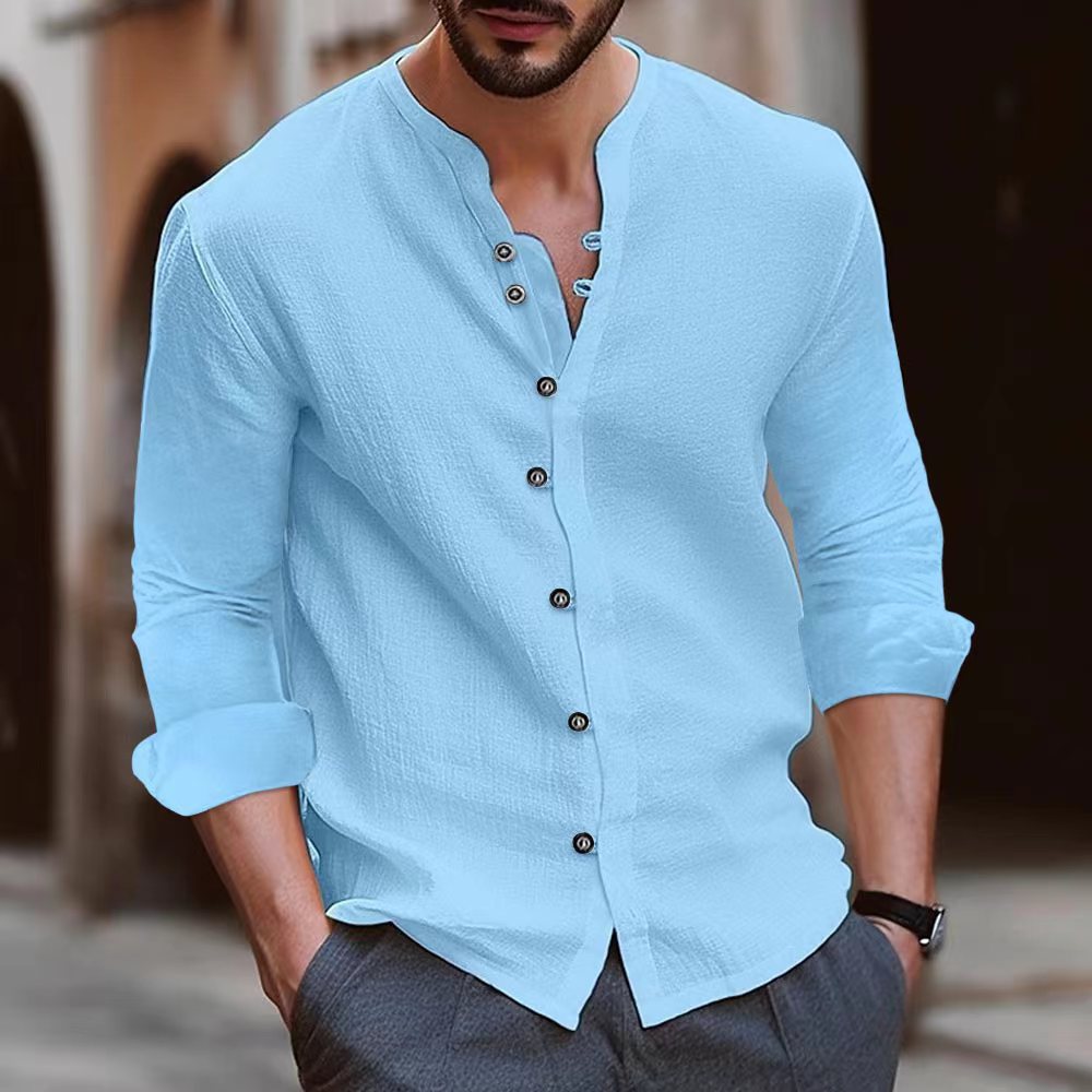 Waylon | Men’s Long Sleeve Shirt - Cotton Linen Blend - Relaxed Fit