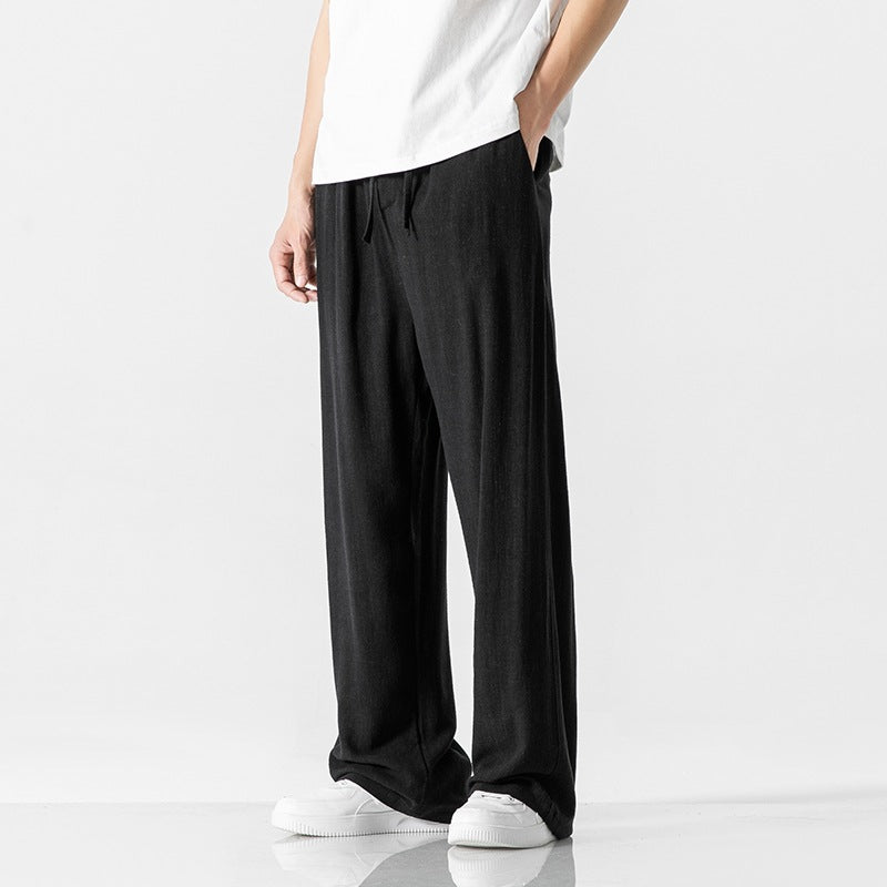 Jeffrey | Men’s Casual Linen Blend Trousers – Loose Fit – Full Length – Comfortable Drawstring Waist