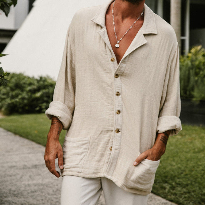 Reid | Casual Long Sleeve Cotton Linen Blend Shirt - Relaxed Fit
