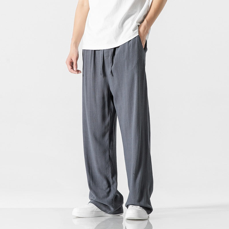 Jeffrey | Men’s Casual Linen Blend Trousers – Loose Fit – Full Length – Comfortable Drawstring Waist