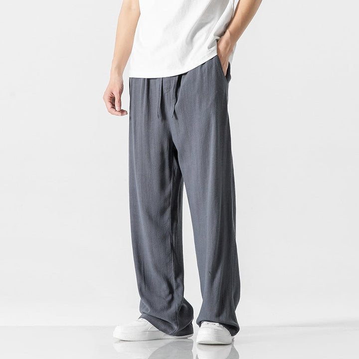 Jeffrey | Men’s Casual Linen Blend Trousers – Loose Fit – Full Length – Comfortable Drawstring Waist
