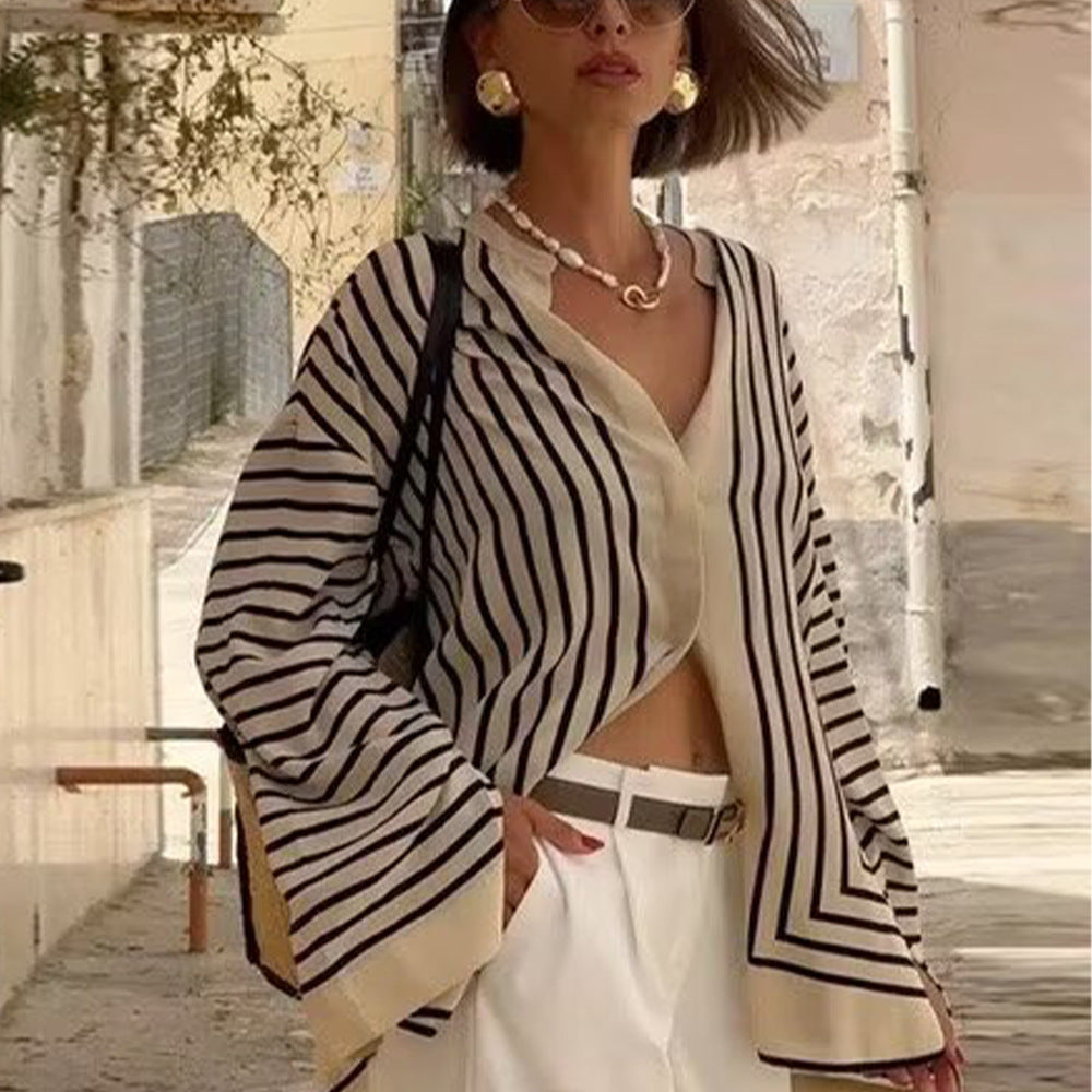 Beverly | Women's Oversized Striped Knit Poncho with Open Front