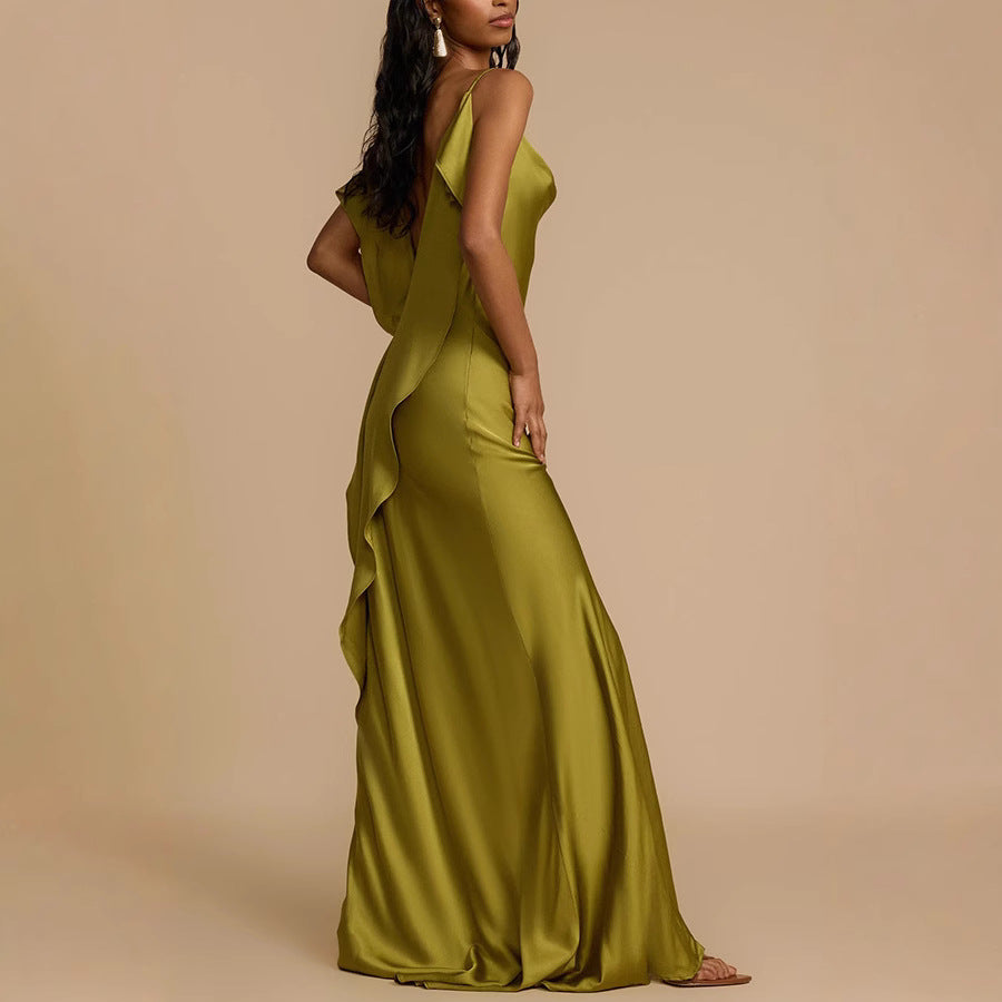 Ava | Women’s Satin Slip Dress - Elegant Full Length with Cowl Neck and Side Slit