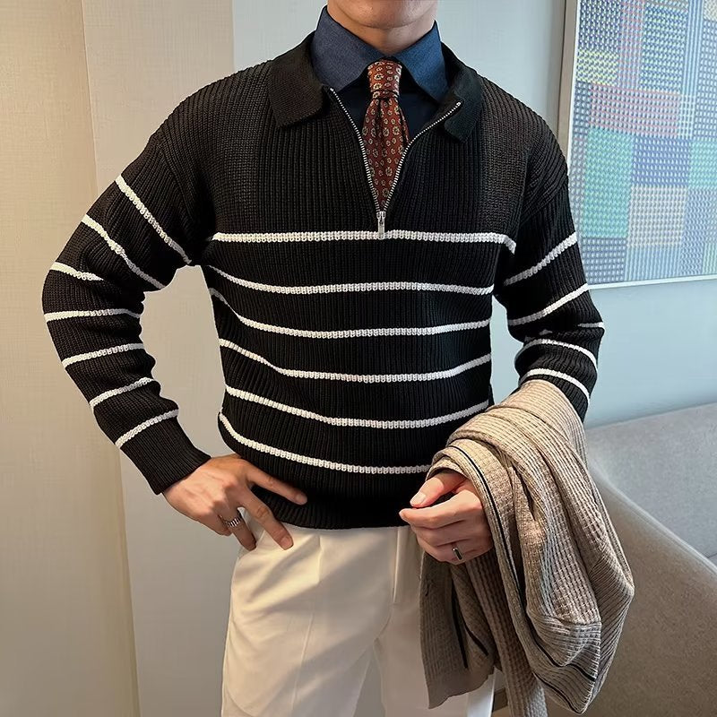 Liam | Men's Striped Zipper Front Sweater