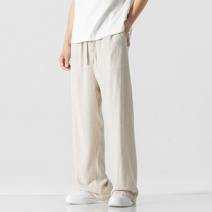Jeffrey | Men’s Casual Linen Blend Trousers – Loose Fit – Full Length – Comfortable Drawstring Waist