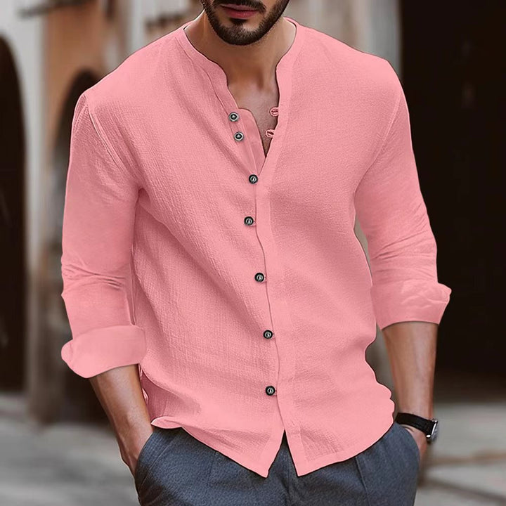 Waylon | Men’s Long Sleeve Shirt - Cotton Linen Blend - Relaxed Fit