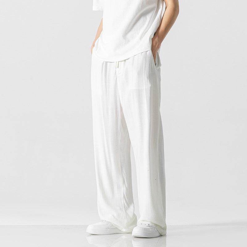 Jeffrey | Men’s Casual Linen Blend Trousers – Loose Fit – Full Length – Comfortable Drawstring Waist