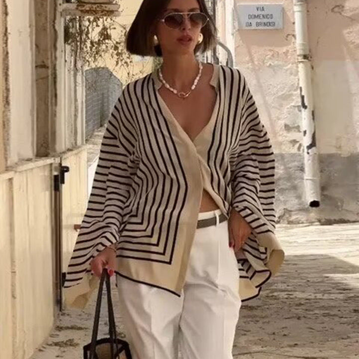 Beverly | Women's Oversized Striped Knit Poncho with Open Front