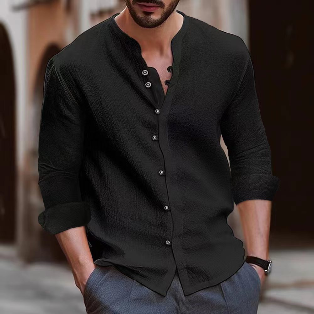 Waylon | Men’s Long Sleeve Shirt - Cotton Linen Blend - Relaxed Fit