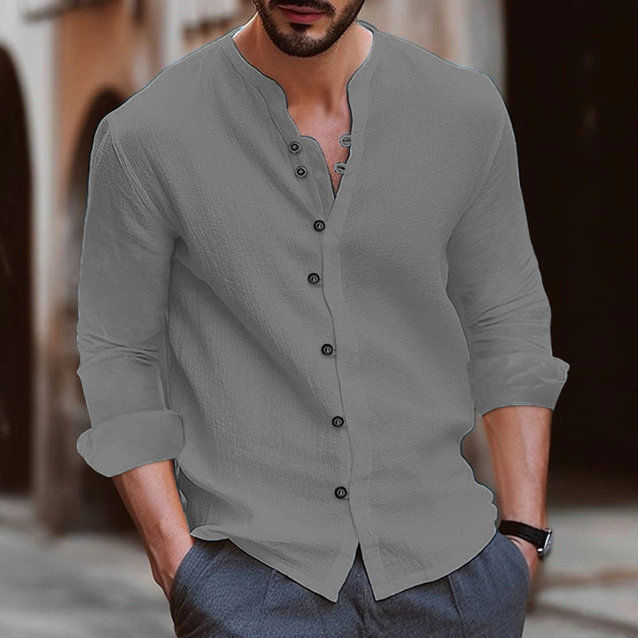 Waylon | Men’s Long Sleeve Shirt - Cotton Linen Blend - Relaxed Fit