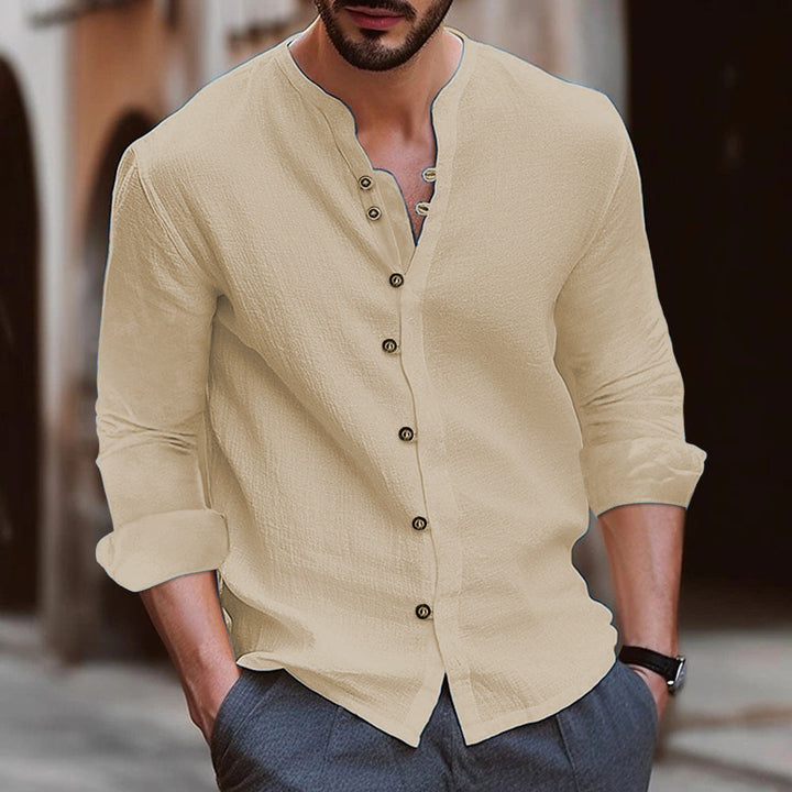Waylon | Men’s Long Sleeve Shirt - Cotton Linen Blend - Relaxed Fit
