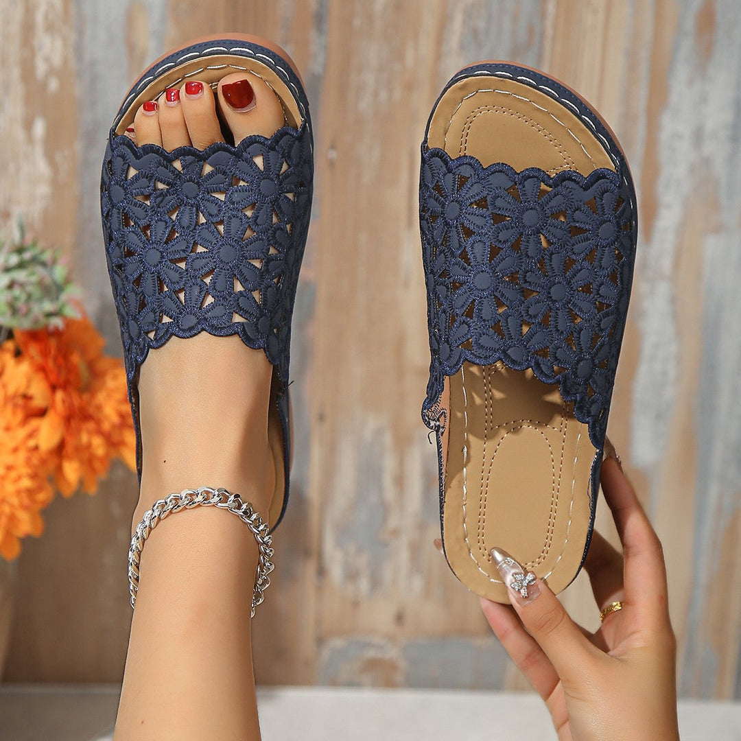 Christine | Stylish Women's Sandals – Open Slide – Low Heel – Floral Cutout – Breathable Comfort