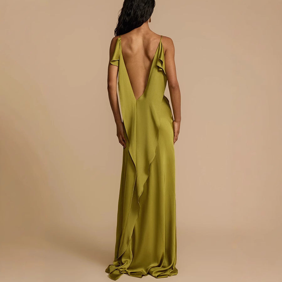 Ava | Women’s Satin Slip Dress - Elegant Full Length with Cowl Neck and Side Slit