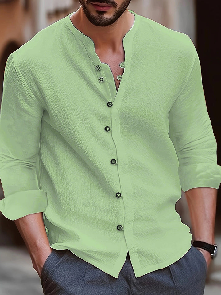 Waylon | Men’s Long Sleeve Shirt - Cotton Linen Blend - Relaxed Fit