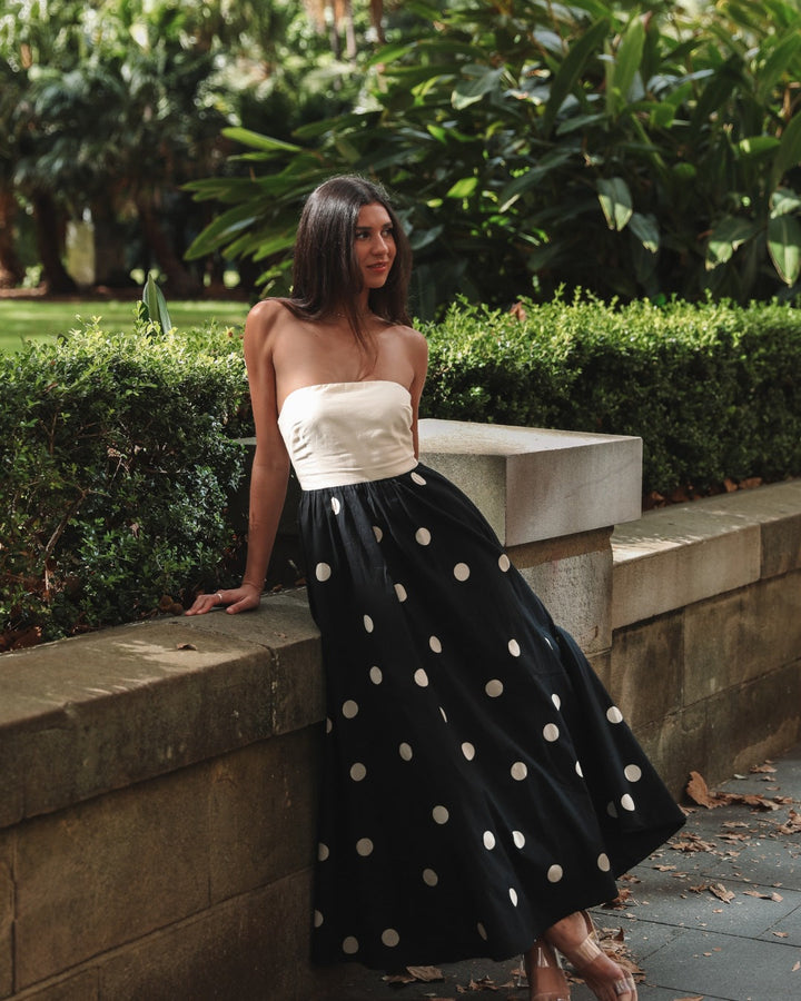 Ellen | Chic Strapless A-Line Polka Dot Dress for Summer