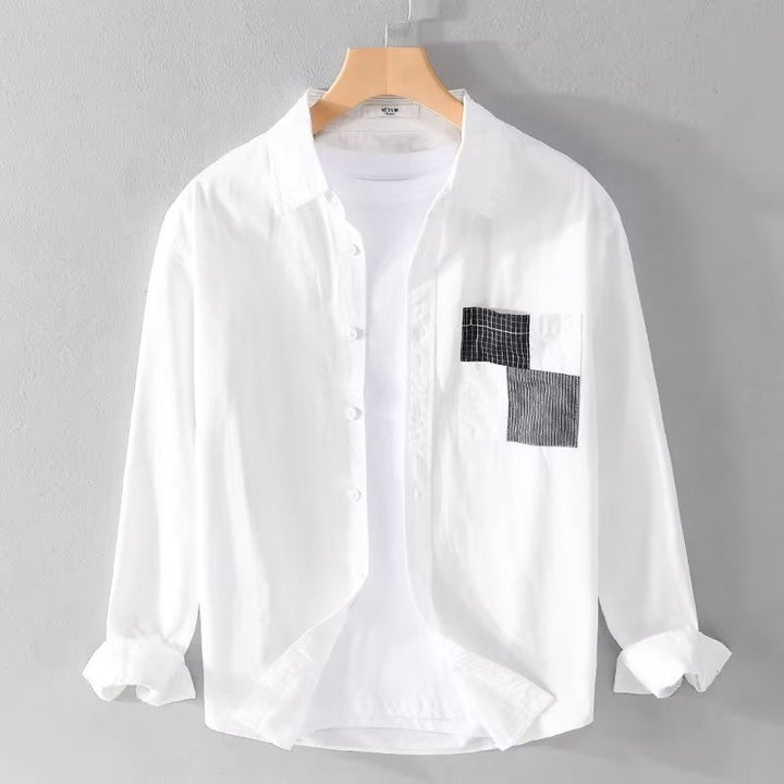 Alex | Men’s Long Sleeve Shirt – Relaxed Fit – Comfortable Cotton Blend – Patch Pocket – Button Down