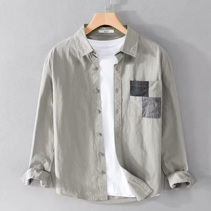 Alex | Men’s Long Sleeve Shirt – Relaxed Fit – Comfortable Cotton Blend – Patch Pocket – Button Down