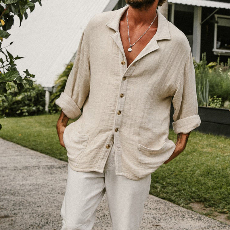 Reid | Casual Long Sleeve Cotton Linen Blend Shirt - Relaxed Fit