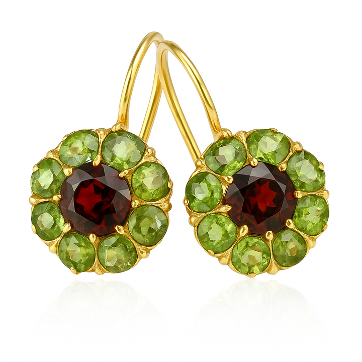 Retro Green & Red Crystal Earrings