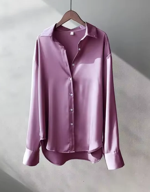 Olive | Elegant Fit Satin Blouse with Soft Sheen