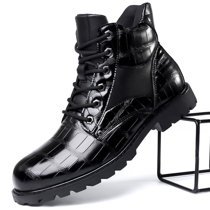 Jamison | Men's Combat Alligator Embossed Ankle Boots