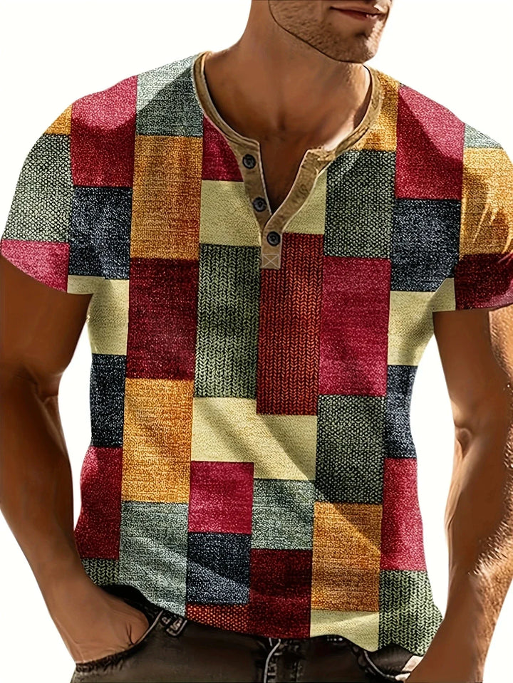 Maron | Stylish Patchwork Henley Shirt