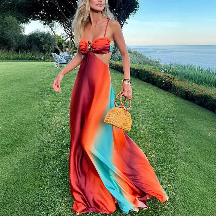 Gail | Elegant Satin Maxi Dress with Knot Front