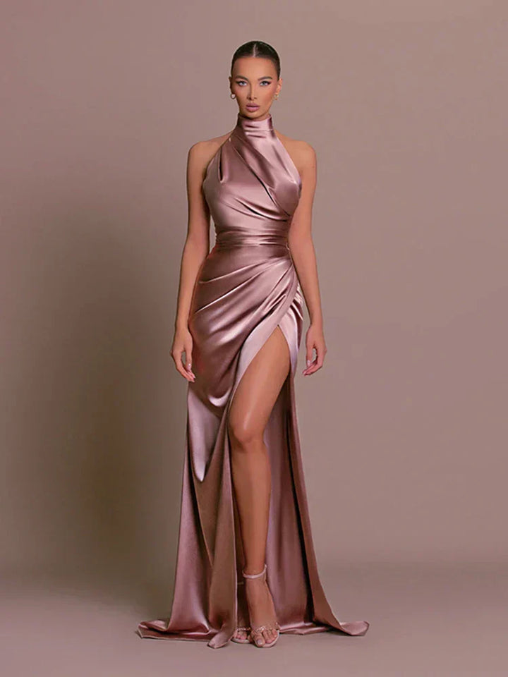 Carla | Elegant High-Slit Satin Evening Dress