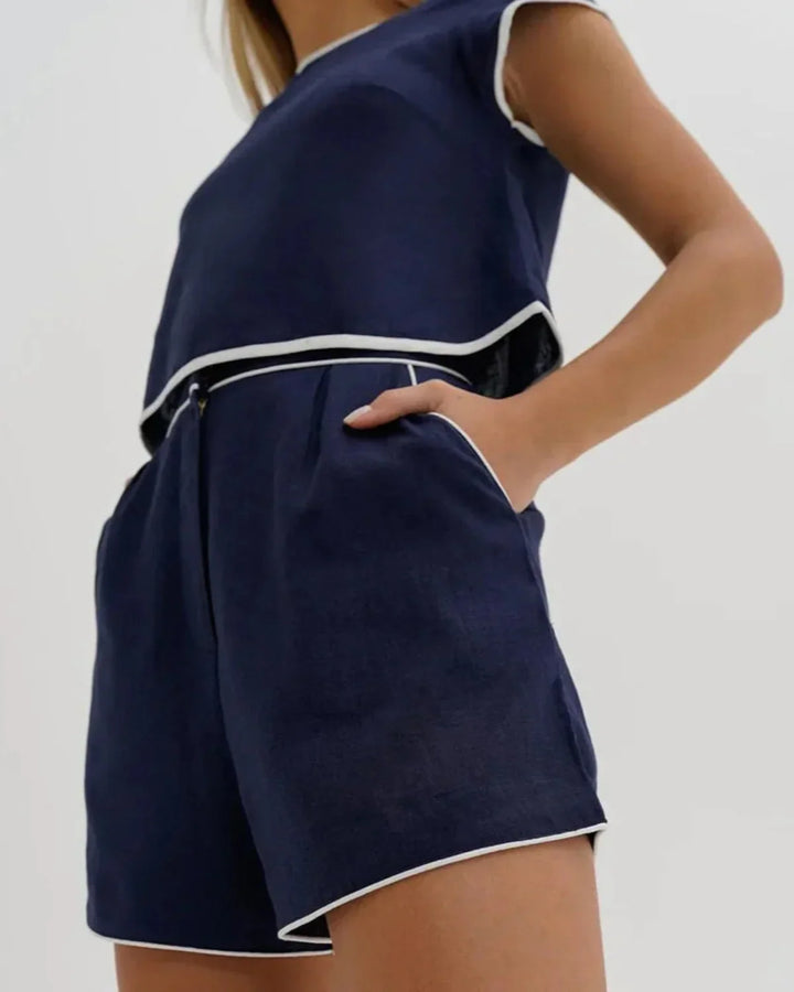 Pure Cotton Contrast Trim Shorts Set