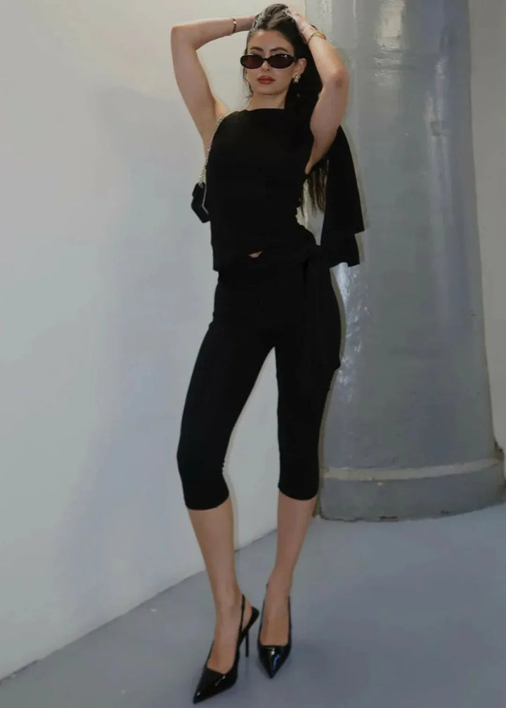 One Shoulder Knot Detail Top & Capri Pants Co-Ord