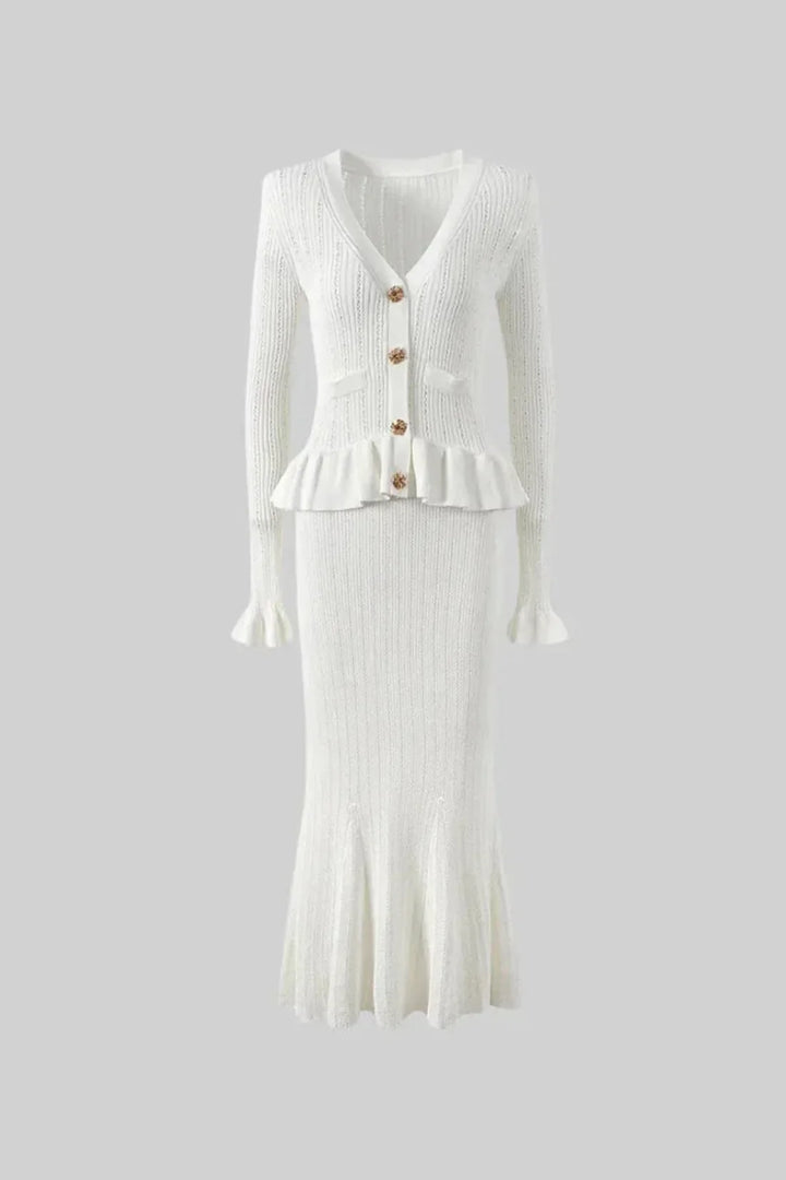 Crystal Buttoned Two-Piece Vest & Skirt Set