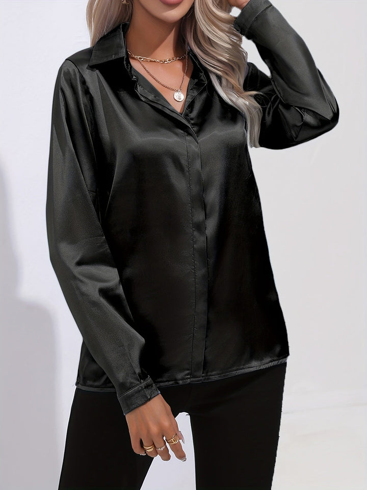 Gabriella | Women's Elegant Shiny Long Sleeve Button-Up Shirt