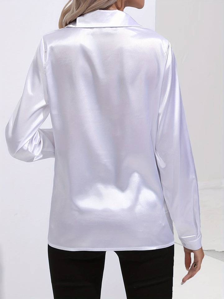 Gabriella | Women's Elegant Shiny Long Sleeve Button-Up Shirt