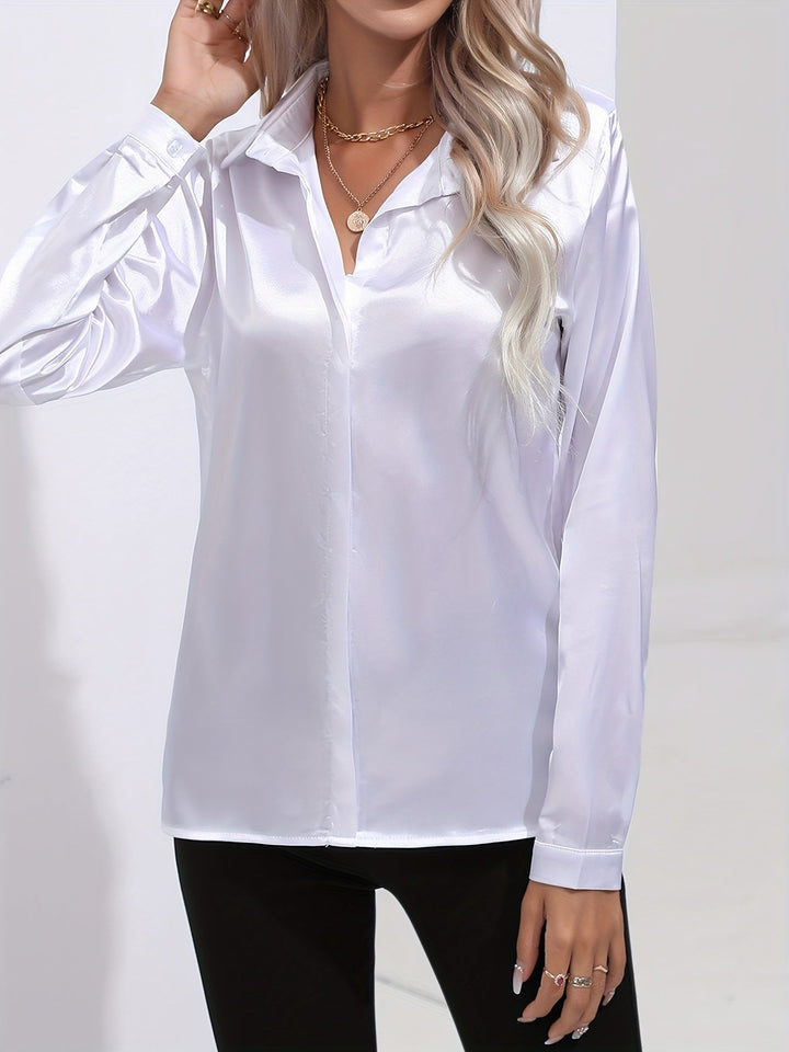Gabriella | Women's Elegant Shiny Long Sleeve Button-Up Shirt