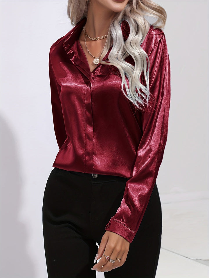 Gabriella | Women's Elegant Shiny Long Sleeve Button-Up Shirt