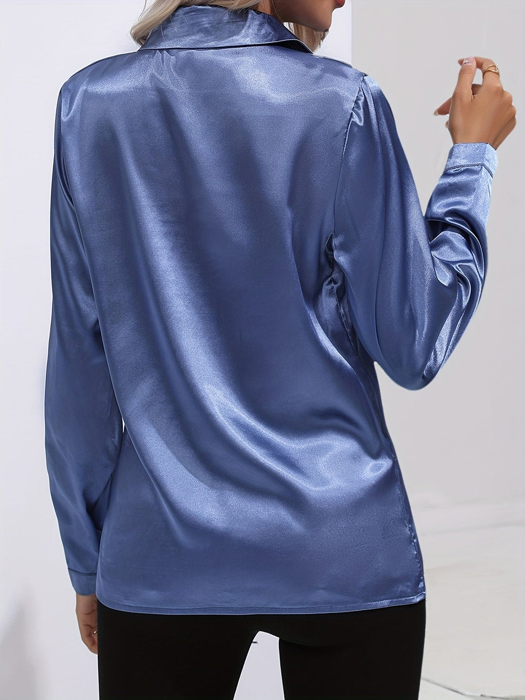 Gabriella | Women's Elegant Shiny Long Sleeve Button-Up Shirt