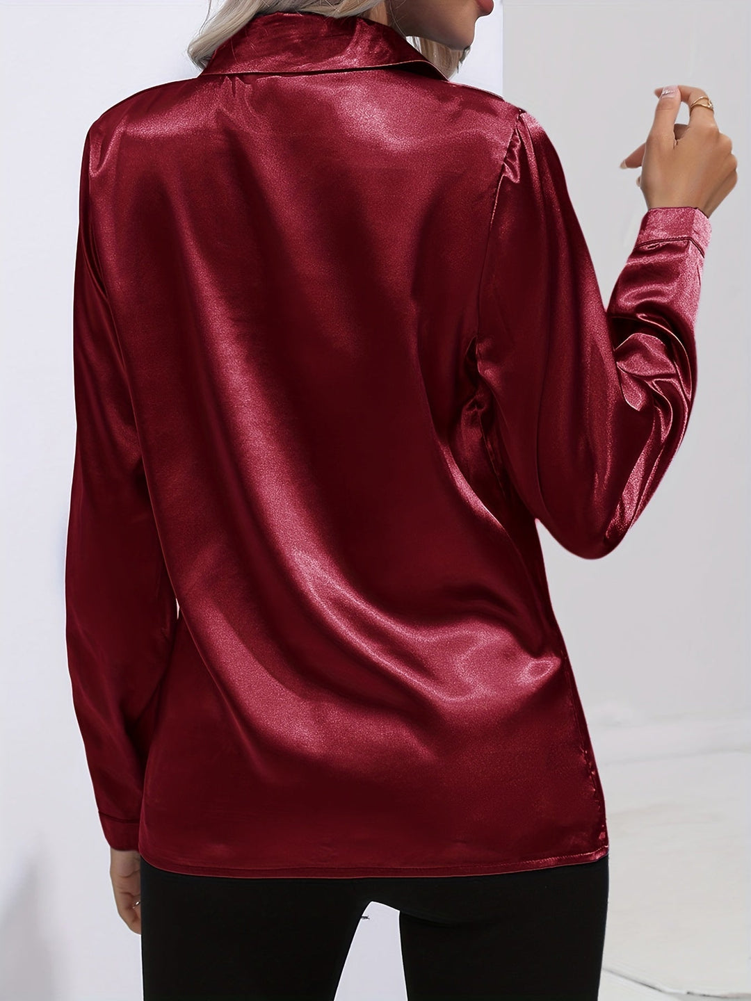 Gabriella | Women's Elegant Shiny Long Sleeve Button-Up Shirt