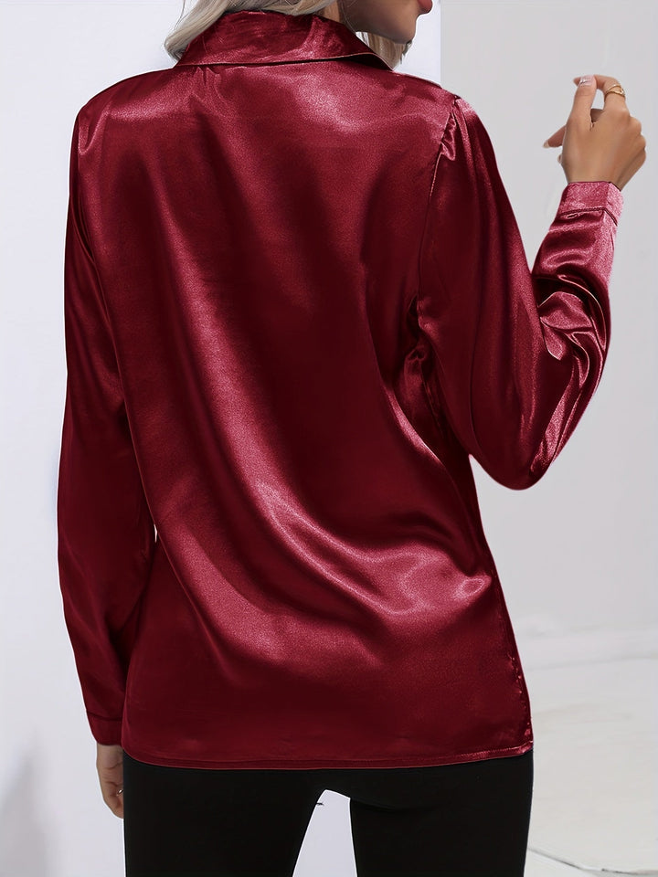Gabriella | Women's Elegant Shiny Long Sleeve Button-Up Shirt