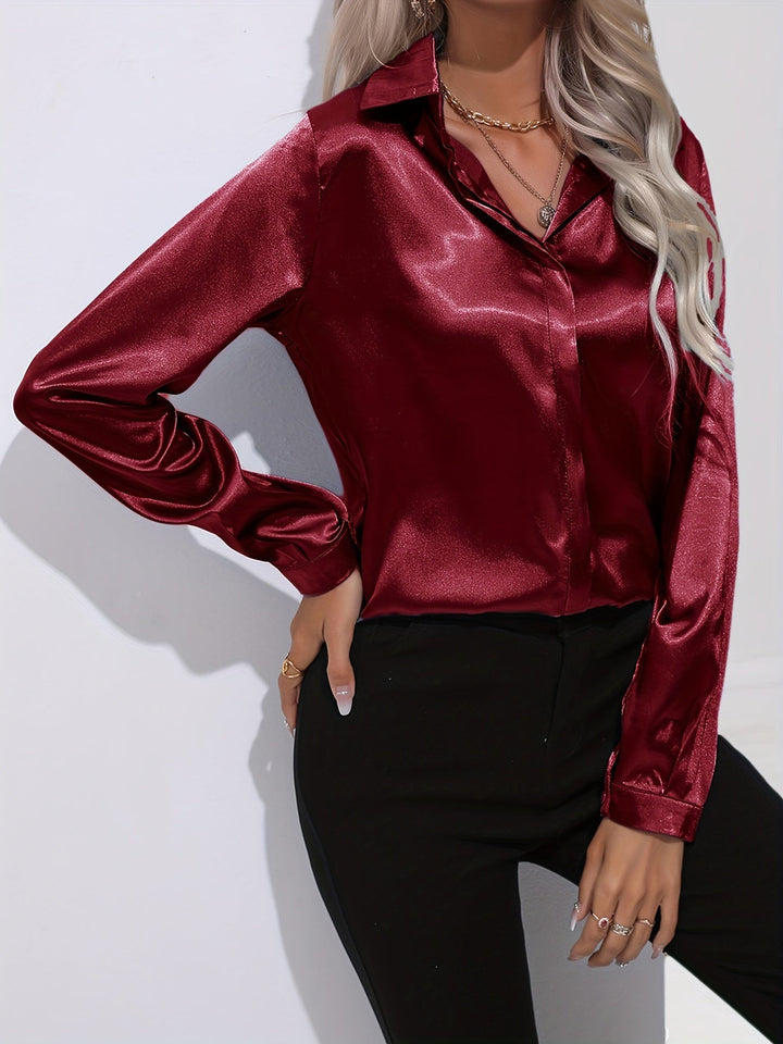 Gabriella | Women's Elegant Shiny Long Sleeve Button-Up Shirt