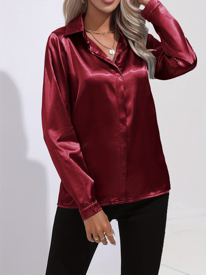 Gabriella | Women's Elegant Shiny Long Sleeve Button-Up Shirt