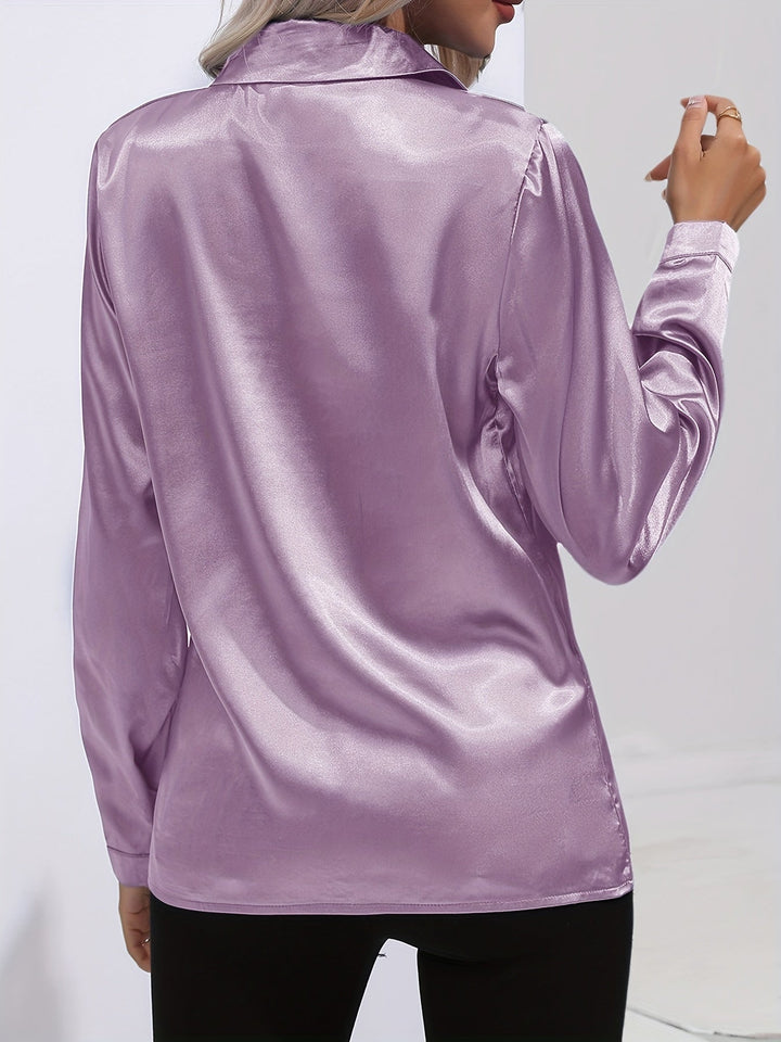 Gabriella | Women's Elegant Shiny Long Sleeve Button-Up Shirt