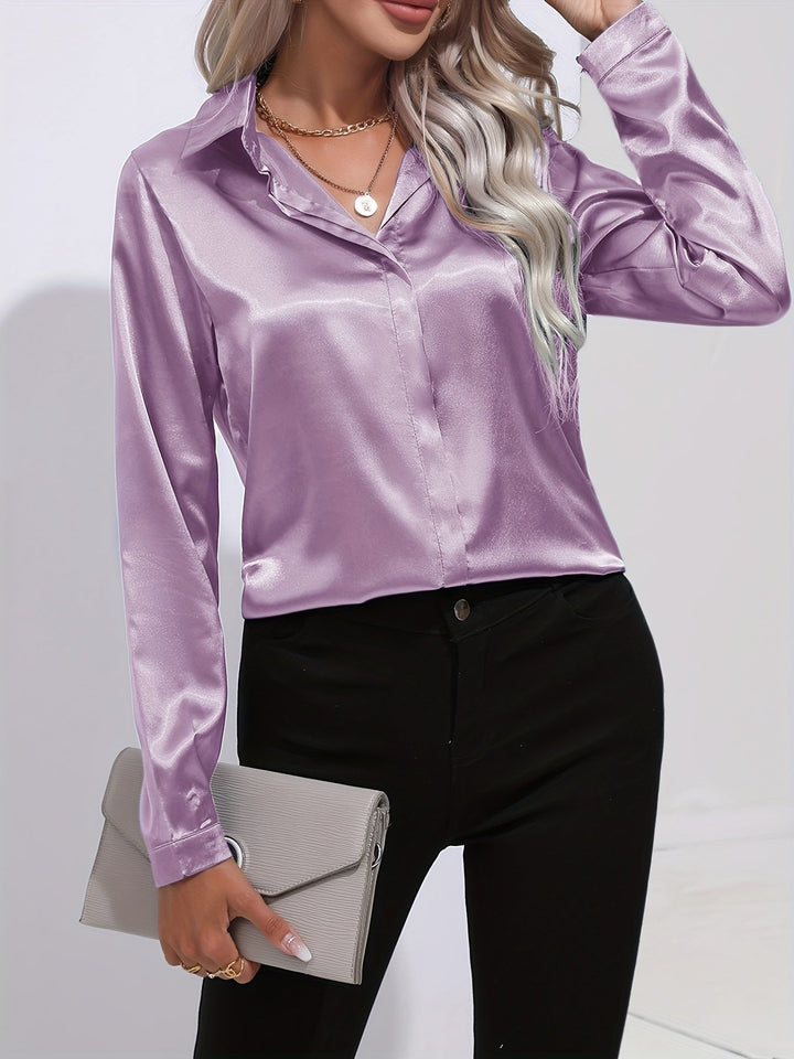 Gabriella | Women's Elegant Shiny Long Sleeve Button-Up Shirt