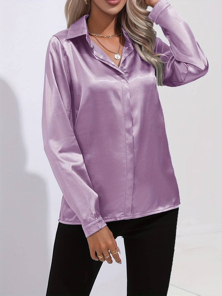 Gabriella | Women's Elegant Shiny Long Sleeve Button-Up Shirt